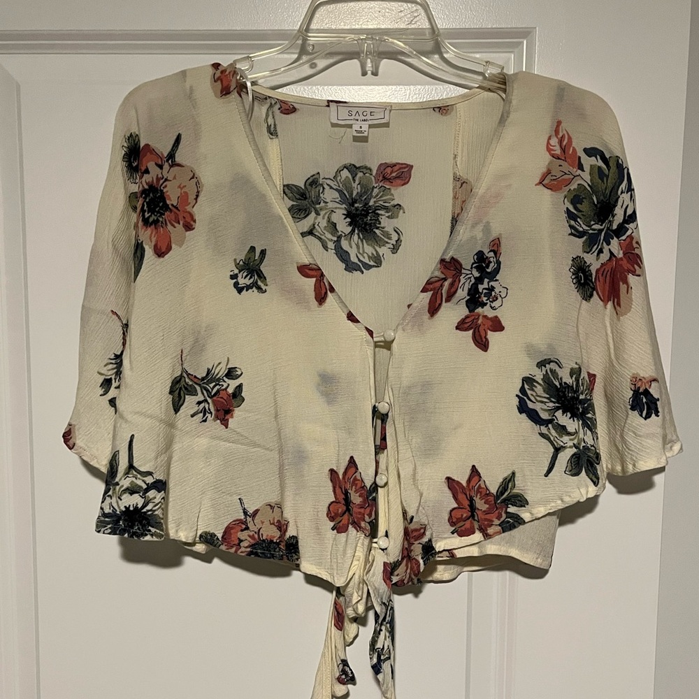 Sage Floral V-Neck Crop Top